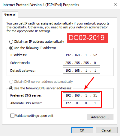 Настройка DNS на дополнительном контроллере домена DC02-2019