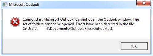 Cannot start Microsoft Outlook. Errors in the file ….outlook.pst