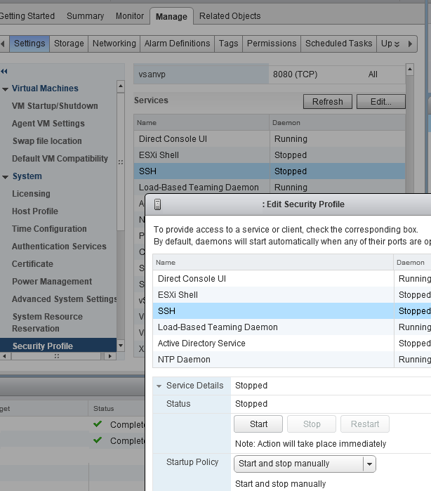 Включить SSH на хосте ESXi
