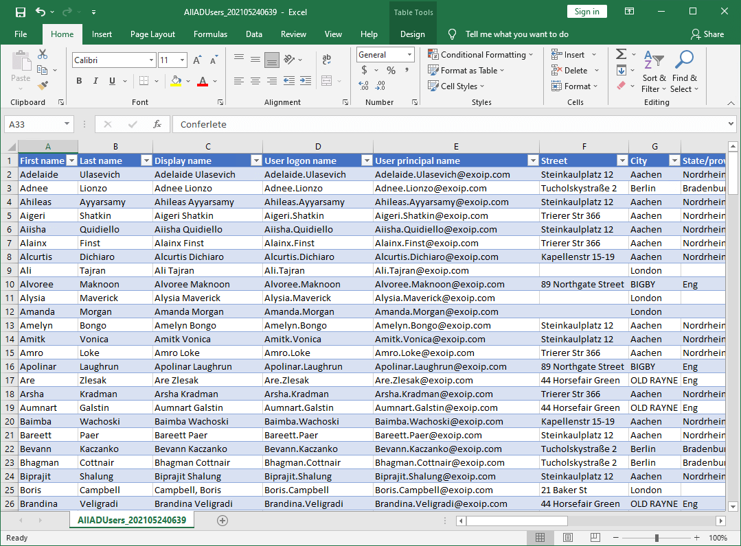 Отчёт Active Directory с пользователями в Microsoft Excel