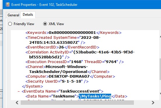 xml параметры события tasksuccessevent