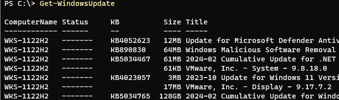 Поиск (сканирование) доступных обновлений windows: get-windowsupdate