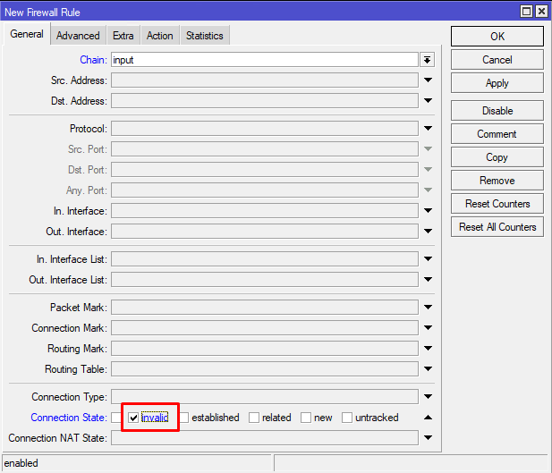 Настройка Connection State invalid в MikroTik Firewall