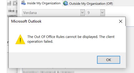 ошибка outlook не могу отобразить правила