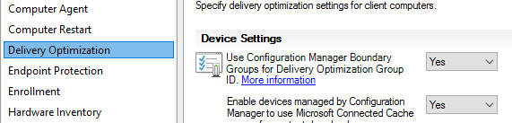 включить Delivery Optimization для клиентов SCCM