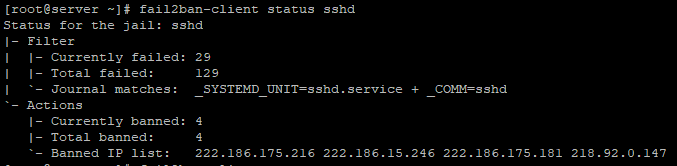 fail2ban-client status sshd