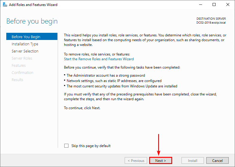 Мастер Add Roles and Features в Windows Server