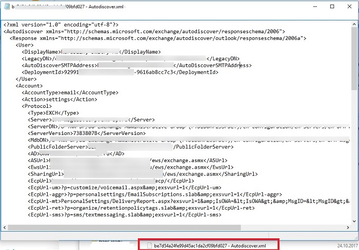 Файл Autodiscover.xml с настройками подключения к Exchange