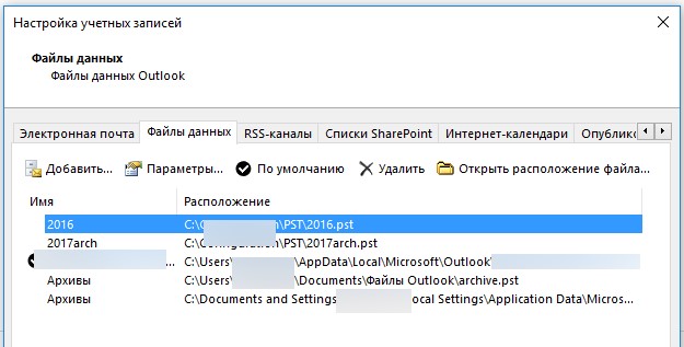 файлы данных outlook
