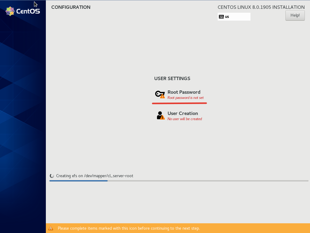 задать пароль root и создать новаых пользователей при установке centos 8