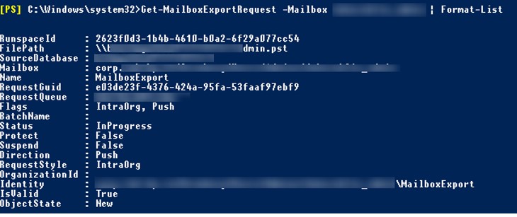Get-MailboxExportRequest