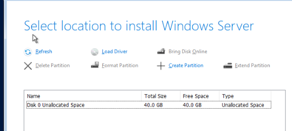 Установка Window Server на неразмеченный диск