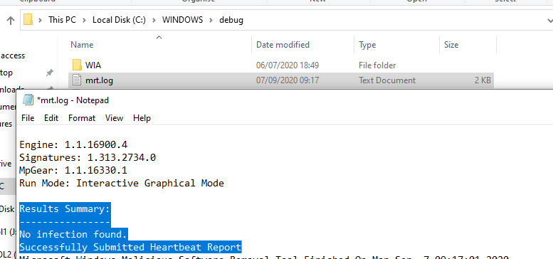 лог Microsoft Windows Malicious Software Removal Tool