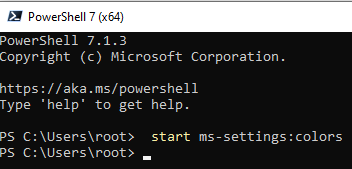 вызов ms-settings через командную строку или powershell