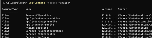 команды в модуле vmware powercli