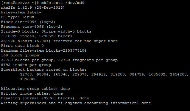 создать файловую систему ext4 на raid томе