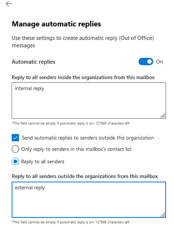 Задать текст автоответа в почтовом ящике microsoft 365