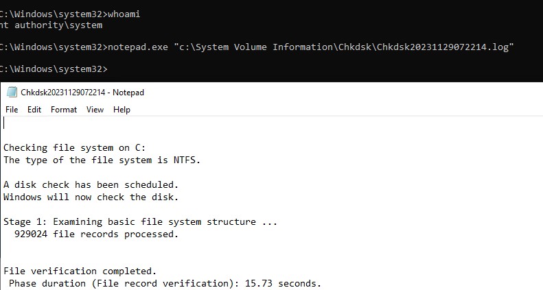 Лог ckdsk в system volume information