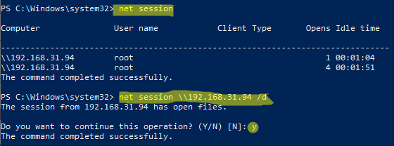 net session - принудительно отключить все сессии с определенного компьютера