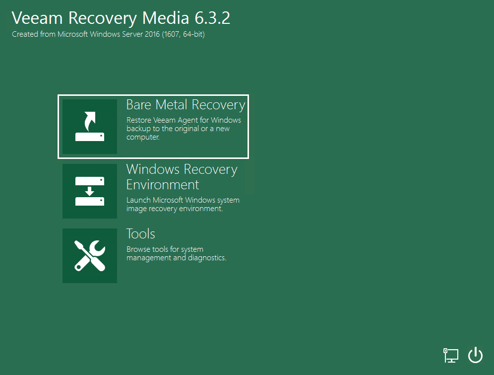 Главное меню Veeam Recovery Media