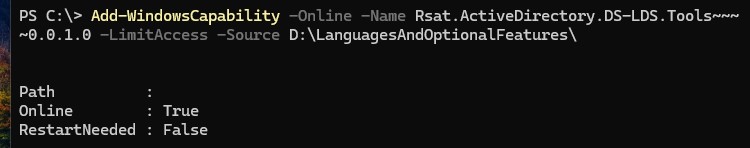 Add-WindowsCapability Rsat.ActiveDirectory офлайн установка с ISO образа