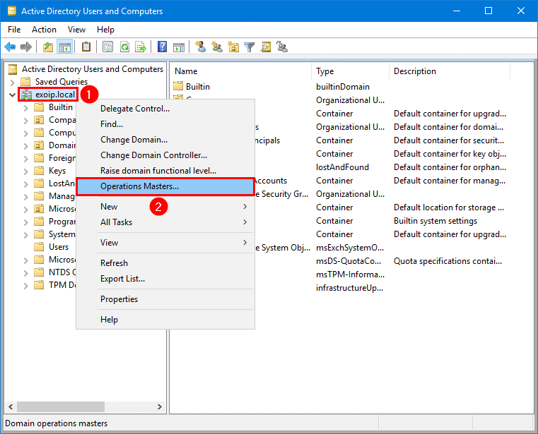 Открытие Operations Masters в Active Directory Users and Computers