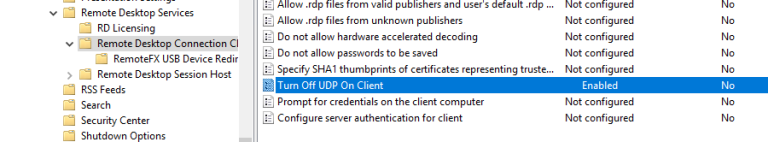 Отключение UDP на стороне клиента Remote Desktop