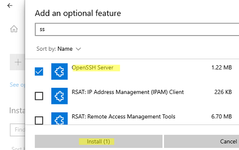 Установка openssh сервера из панели параметры windows 10
