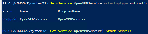 запуск службы OpenVPNService
