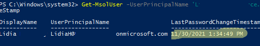 получить значение LastPasswordChangeTimeStamp пользователя Azure