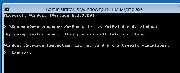 sfc /scannow /offboot=d:\ /offwindir=d:\windows