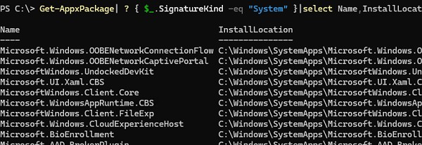 PowerShell - вывести встроенные системные приложения Windows